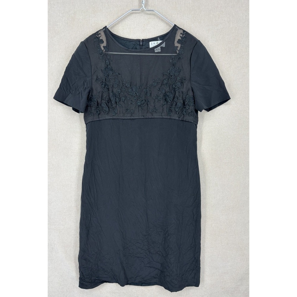 Shomi Miller Shor Dress 12 Black Silk Sheer Top Embroidered